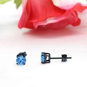 18K BLACK GOLD BLUE TOPAZ DIAMOND STUD EARRINGS